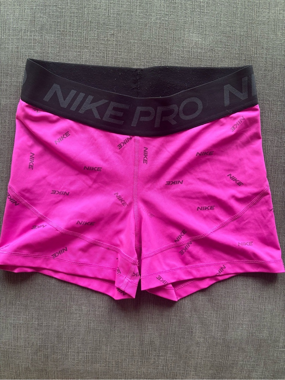 Nike Pro Dri-FIT Women's 3" Training Shorts Hot Pink All Over Logo Print Size M